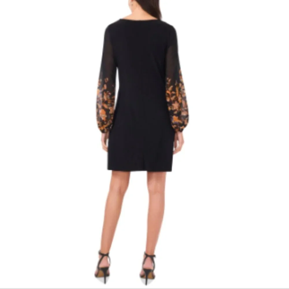 Msk Petite Round-Neck Contrast-Long-Sleeve Shift - Black 001 - Picture 4 of 4